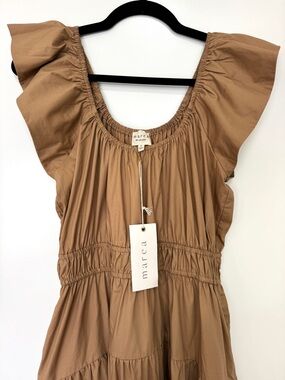 Marcea Brown Ruffle Sleeve Cotton Dress